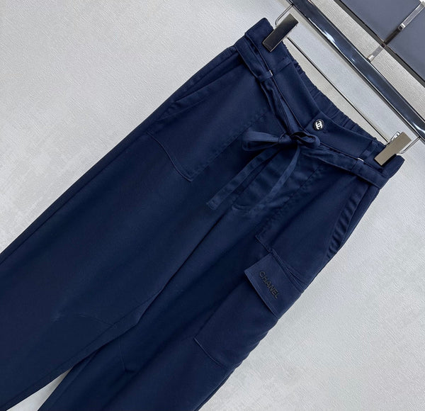 CC 26s Pantalon droit Bleu Marine Lin Rayonne Polyester 363902