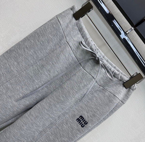 Miu 26s Drawstring Flared Trousers Grey Polyester 363803