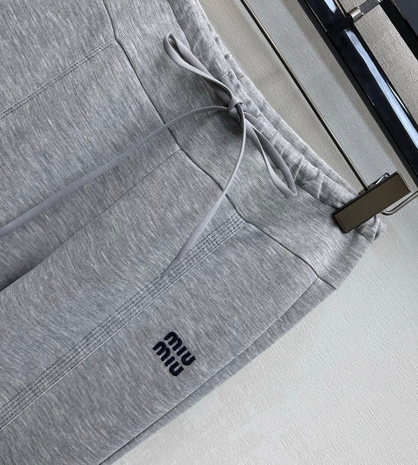 Miu 26s Drawstring Flared Trousers Grey Polyester 363803