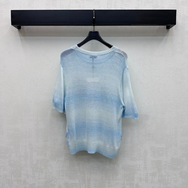 CC 26s Short-Sleeve Knit Top Light Blue Wool Polyester 378338