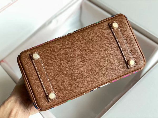 BIRKIN 25 BAG IN CHOCOLATE BROWN CALFSKIN WITH COLORFUL STICKER (MADE - TO - ODER)