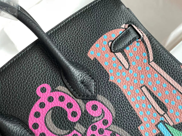 BIRKIN 25 BAG IN BLACK CALFSKIN WITH COLORFUL STICKER (MADE - TO - ODER)