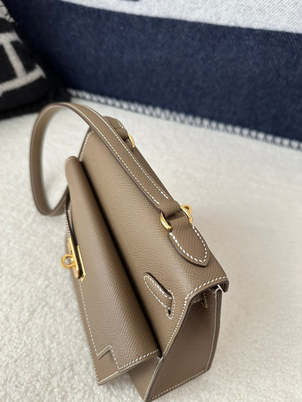 HM Kelly Desordre 20cm Etoupe Grey Epsom Gold Hardware