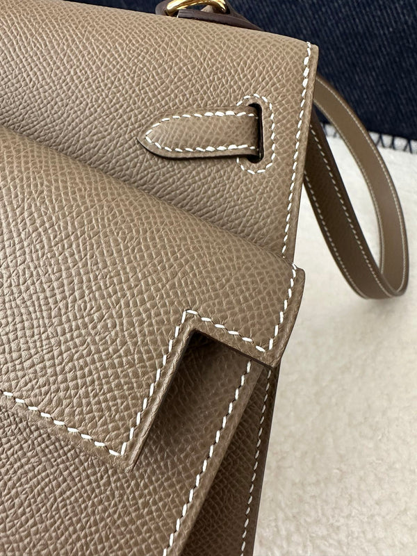 HM Kelly Desordre 20cm Etoupe Grey Epsom Gold Hardware