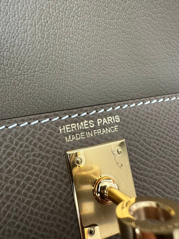 HM Kelly Desordre 20cm Etoupe Grey Epsom Gold Hardware