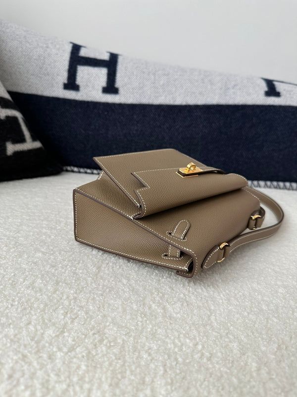 HM Kelly Desordre 20cm Etoupe Grey Epsom Gold Hardware