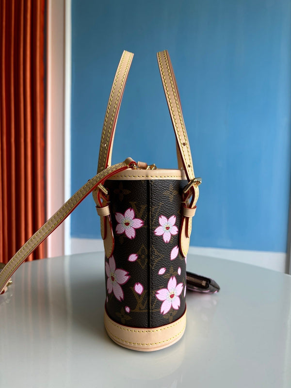LV x TM Nano Bucket 17cm Sakura Brown Cherry Blossom Monogram Canvas