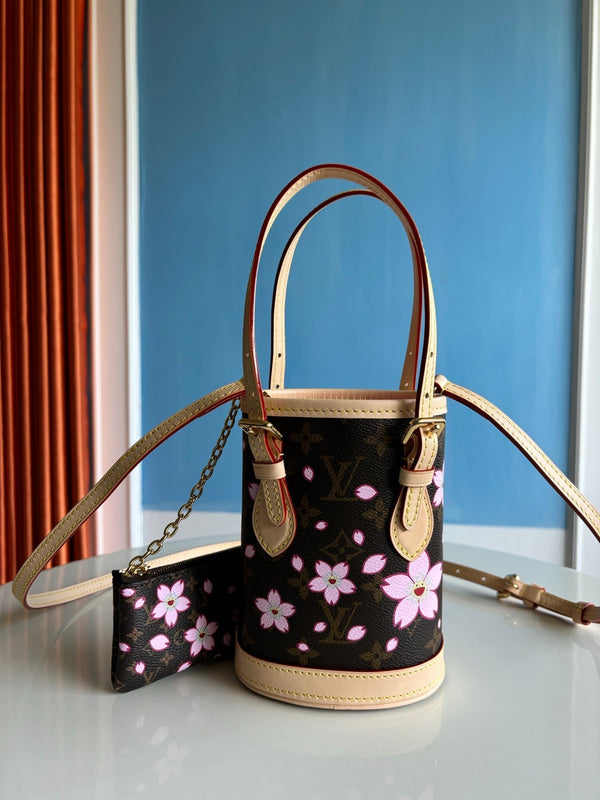 LV x TM Nano Bucket 17cm Sakura Brown Cherry Blossom Monogram Canvas