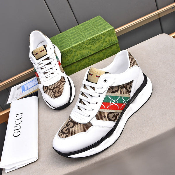 Sneaker da uomo GG in pelle di vitello bianca e marrone 522005