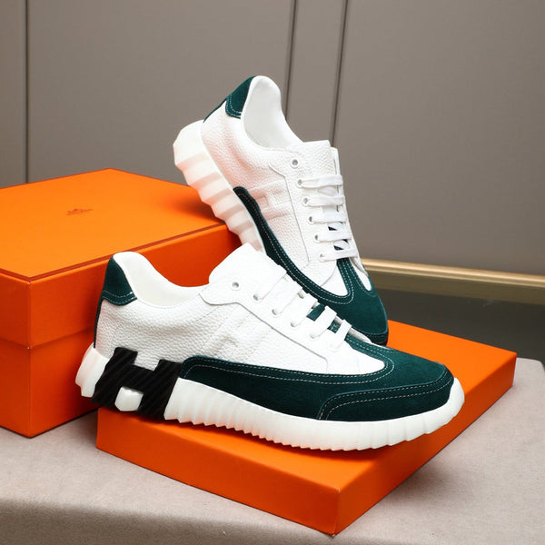 Sneakers da uomo HM Bouncing in pelle di pecora scamosciata bianca e verde 664382