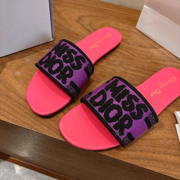 CD 26 Flat Sandals Pink Purple Canvas Cowhide 685062