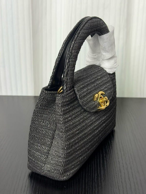 Sac Chanel Kelly 2026 19 cm en raphia et cuir noir