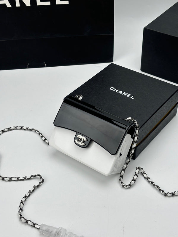 CC Evening Bag White Black Acrylic