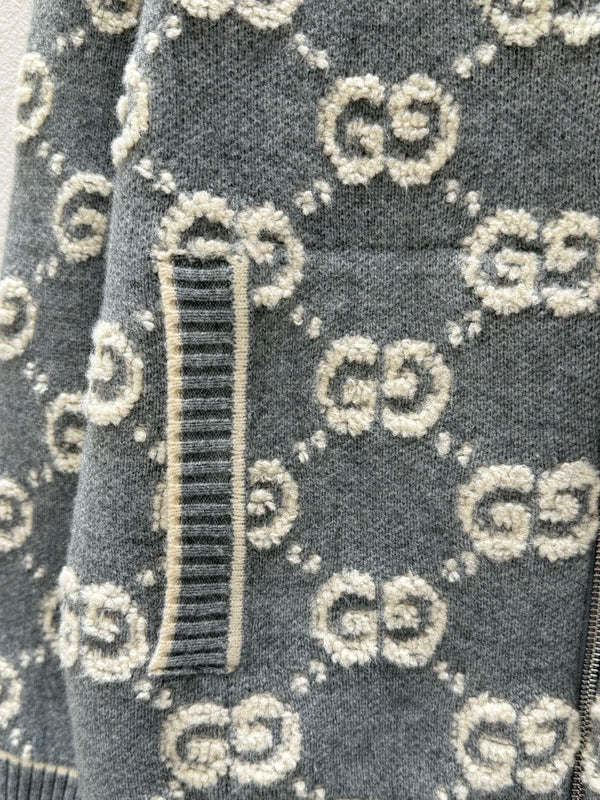 Gucci Zipper Cardigan Gray White Wool 304012