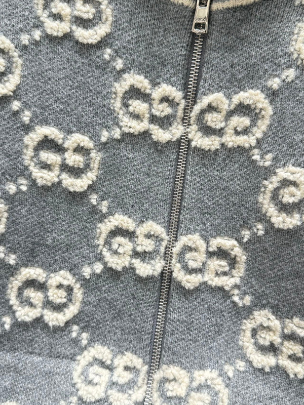 Gucci Zipper Cardigan Gray White Wool 304012