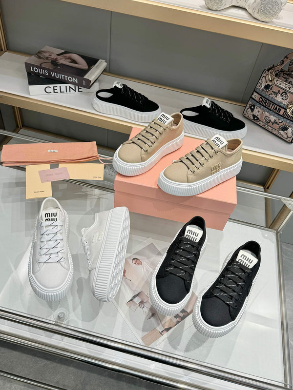 Miu logo-patch sneakers 45mm White Canvas 456833