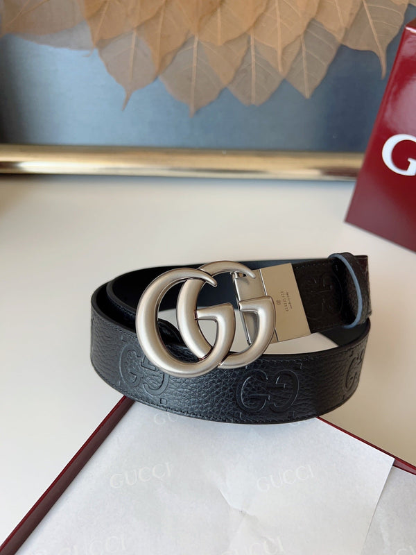 DOUBLE G MARMONT SLIVER BUCKLE 37MM BLACK EMBOSSED LEATHER