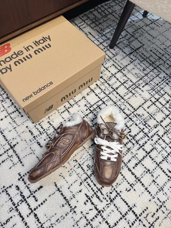 Miu Balance 530 SL Sneakers fleece lining Wood Brown Suede