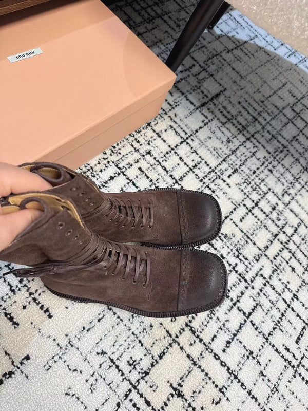 Miu Ankle Boots Earth Brown Suede