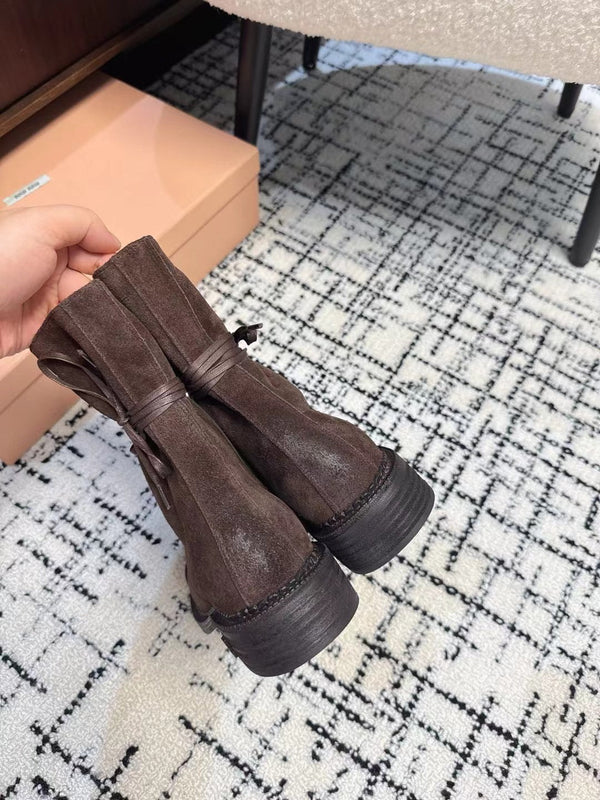 Miu Ankle Boots Earth Brown Suede