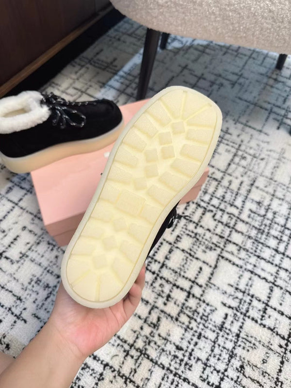 Miu Ankle Boots Black Fleece Lining Cow Suede