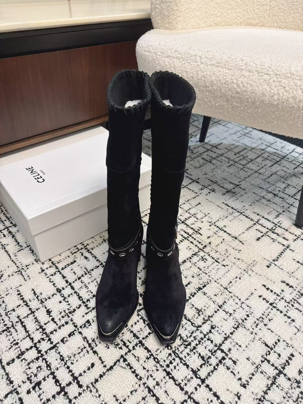 CE 26S Western Buckle Jumping Boots 4.5cm Black Suede 118190