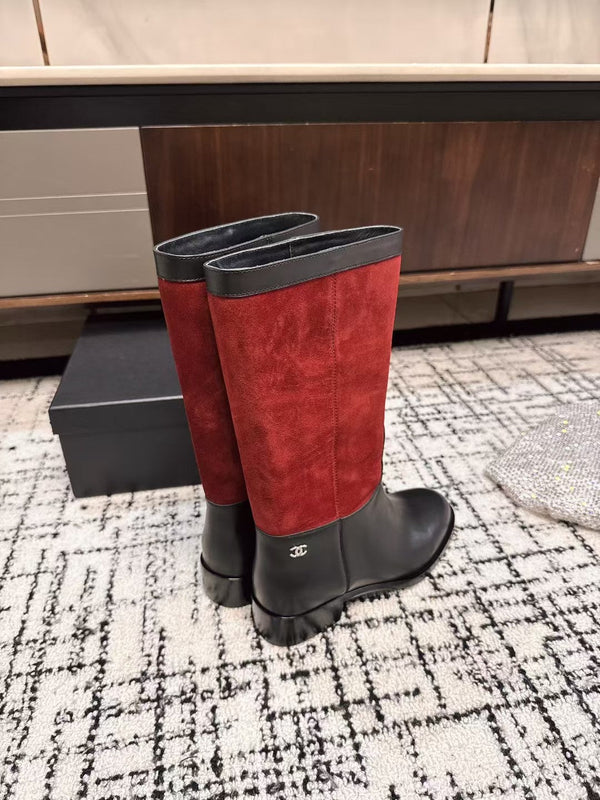 Chanel 25A Winter New Hight Boots Black Red Cowhide 393517