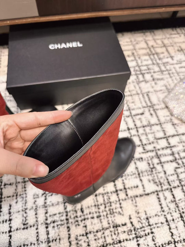 Chanel 25A Winter New Hight Boots Black Red Cowhide 393517