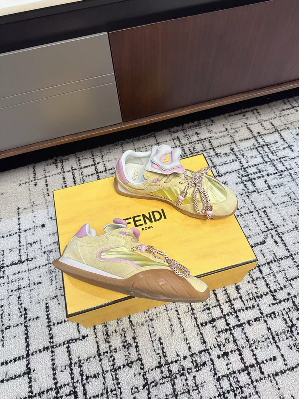 Fendi Flow Trainers Yellow Suede 682047