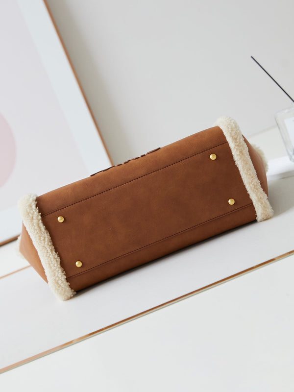 CC Shopping Bag 32cm Brown Beige Sherling Lambskin