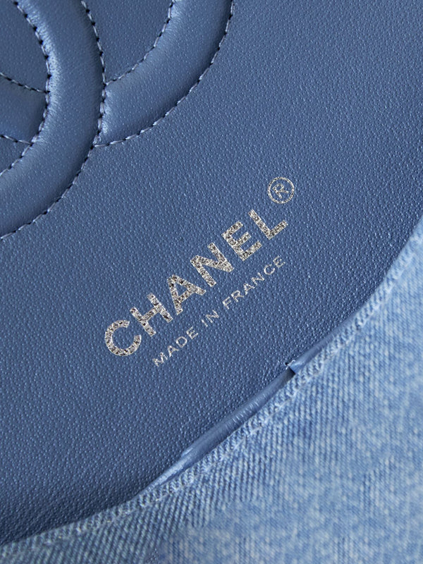 CC 24K Flap Bag 25cm Blue Denim Silver Hardware