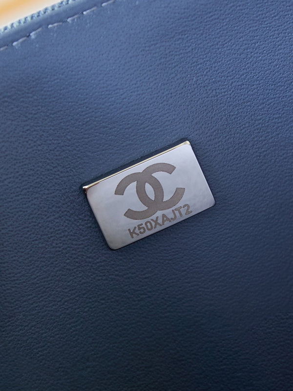 CC 24K Flap Bag 25cm Blue Denim Silver Hardware