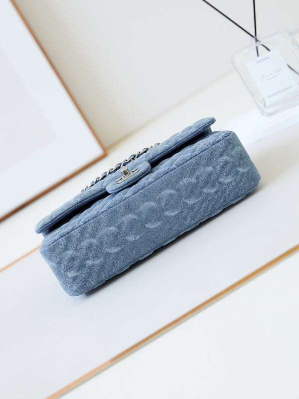 CC 24K Flap Bag 25cm Blue Denim Silver Hardware