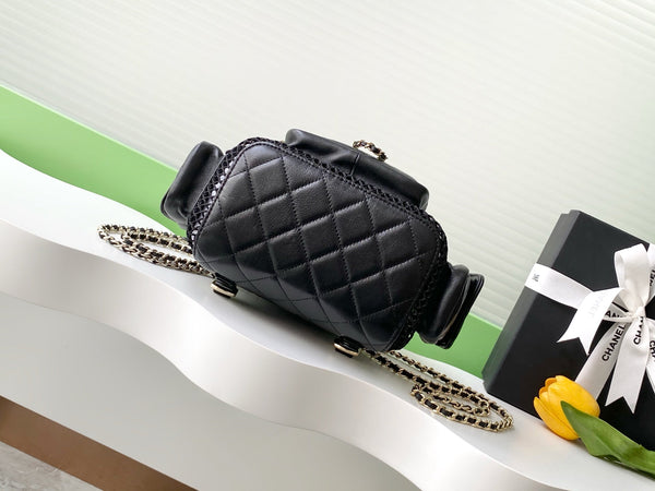 cc 25S Backpack 25cm Black Mesh Calfskin