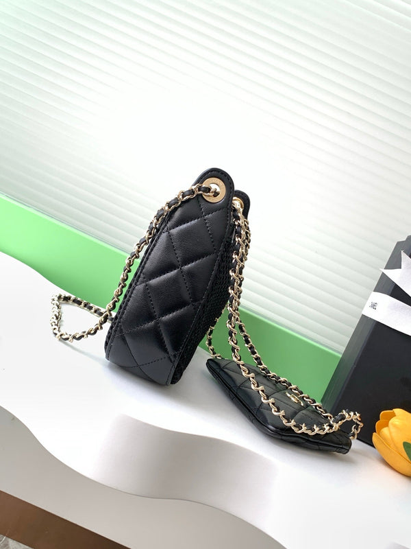 Borsa a tracolla nera rettangolare CC 25S con catena