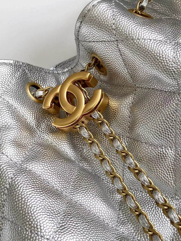 CC 25C Hobo Bags 40cm Silver Metalic Grained Calfskin