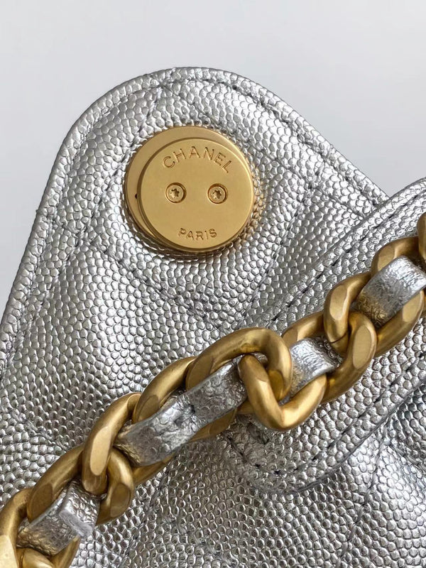 CC 25C Hobo Bags 40cm Silver Metalic Grained Calfskin