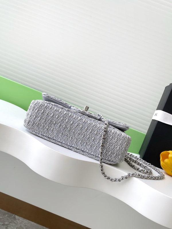 cc 25S Borsa con patta 20 cm Rafia argento