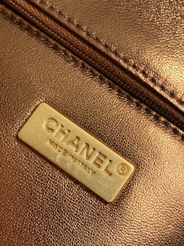 cc 25S Borsa a patta 21 cm Pelle di vitello con paillettes marrone e oro