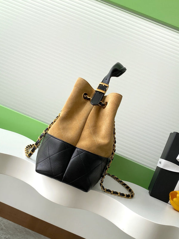 CC 25A Small Tote 36cm Brown Suede Black Calfskin