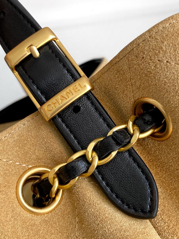 CC 25A Small Tote 36cm Brown Suede Black Calfskin