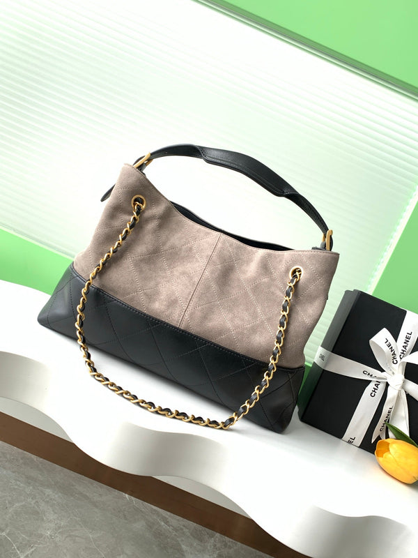 CC 25A Small Tote 36cm Grey Suede Black Calfskin