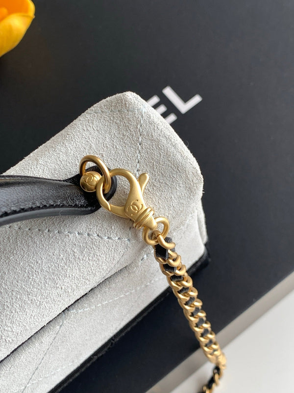 Chanel 2026 Vanity With Chain 19.5cm White Black Suede Lambskin 348254