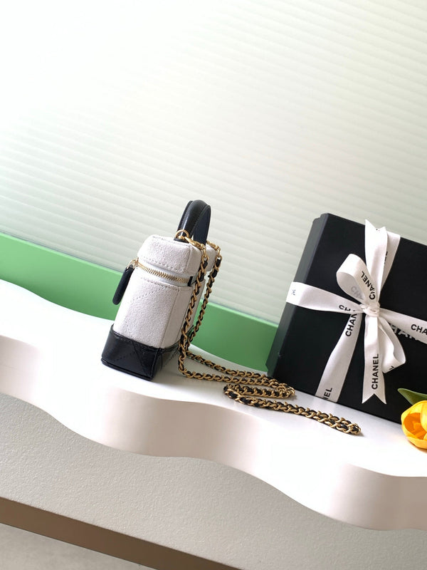 Chanel 2026 Vanity With Chain 19.5cm White Black Suede Lambskin 348254