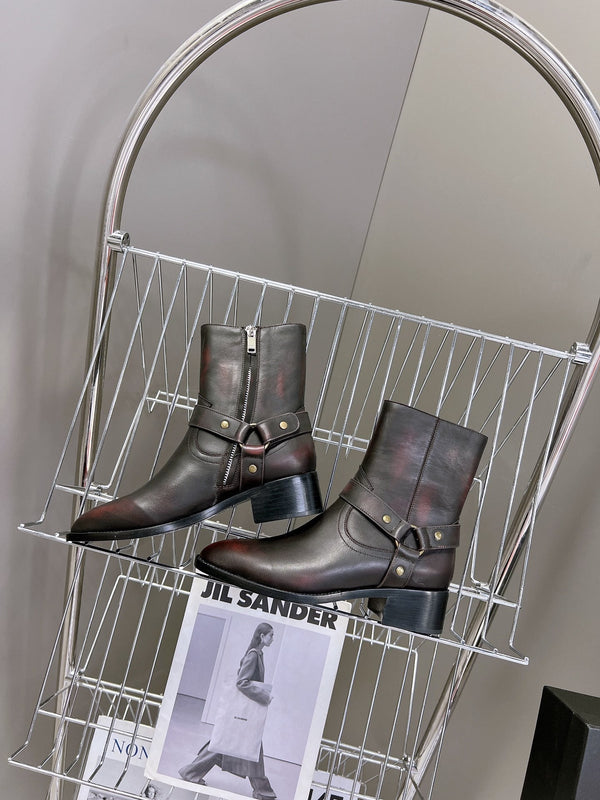SL HARNESS BOOTS BLACK AND GARNET CALFSKIN