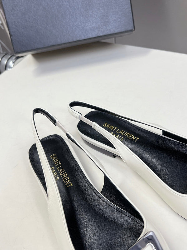 SL SQUARE BUCKLE SLINGBACK WHITE CALFSKIN