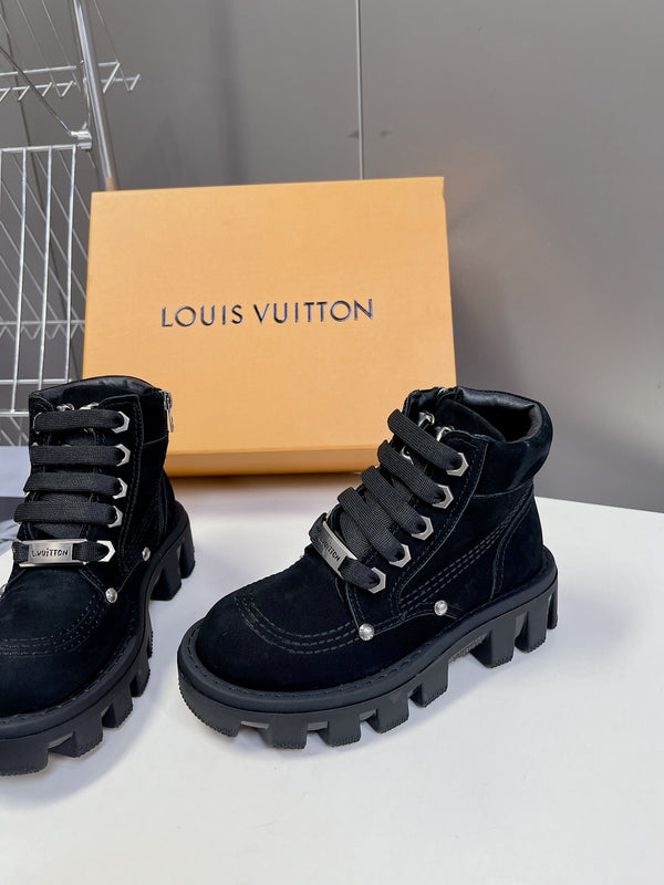 LV Checker Ankle Boots Black Suede