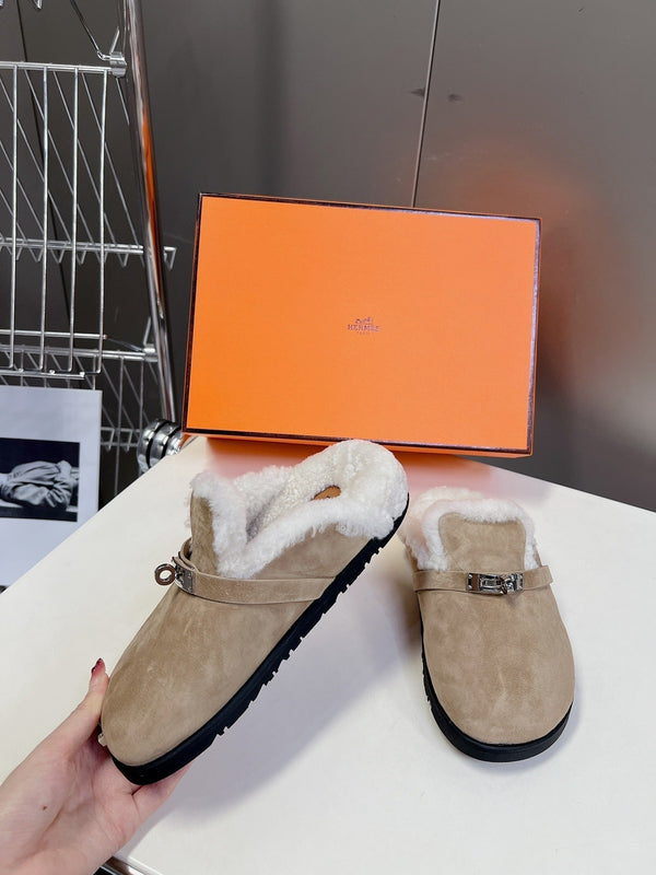 OZ Mule Light Brown Suede White Shearling