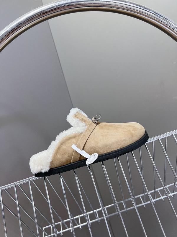 OZ Mule Light Brown Suede White Shearling