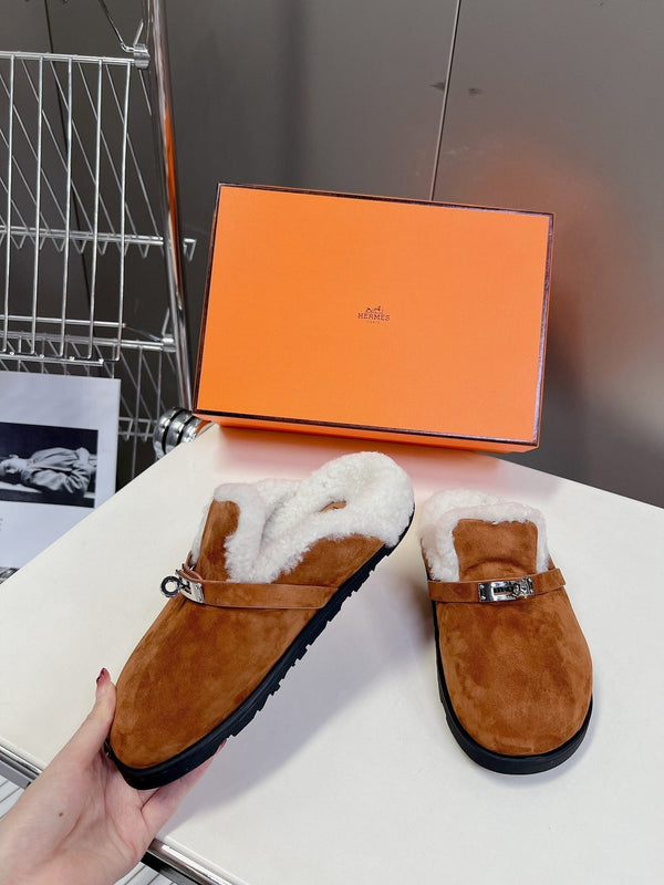 OZ Mule Dark Brown Suede White Shearling